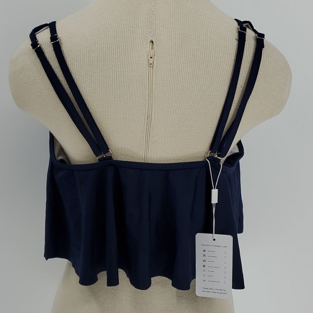 Bathing suit top. Navy blue. XL. NWT. Fitted tube type with ruffle. - Picture 4 of 8